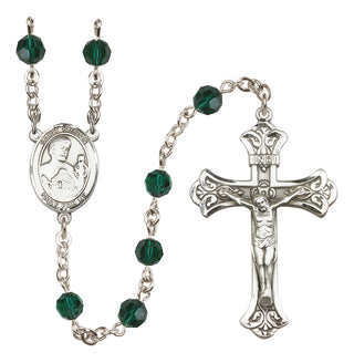 Sterling Silver 6mm Austrian Crystal Saint Kieran Rosary in Emerald