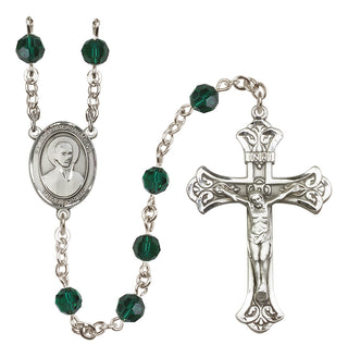 Sterling Silver 6mm Austrian Crystal Saint John Berchmans Rosary in Emerald