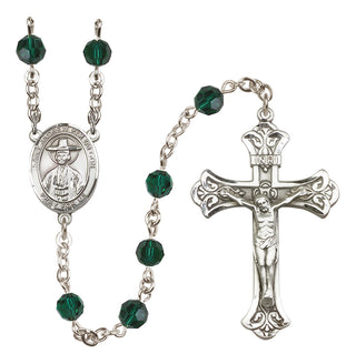 Sterling Silver 6mm Austrian Crystal Saint Andrew Kim Taegon Rosary in Emerald
