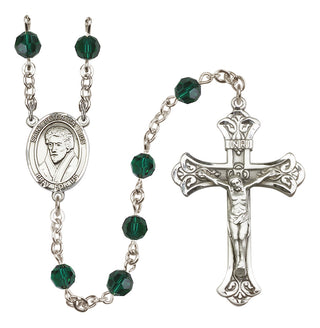 Sterling Silver 6mm Austrian Crystal Saint Peter Canisius Rosary in Emerald