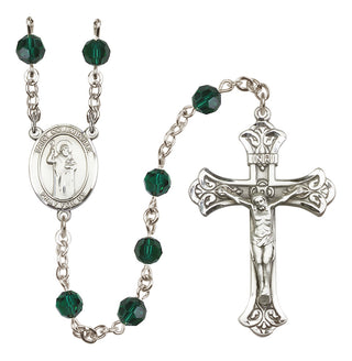Sterling Silver 6mm Austrian Crystal Saint Columbkille Rosary in Emerald