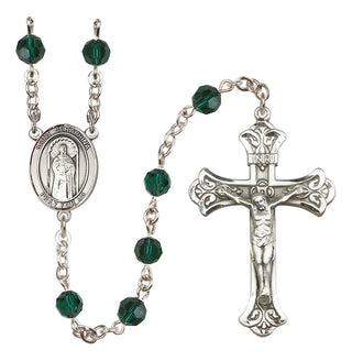 Sterling Silver 6mm Austrian Crystal Saint Seraphina Rosary in Emerald