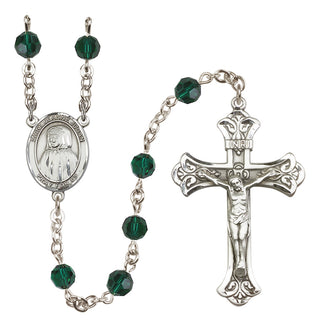 Sterling Silver 6mm Austrian Crystal Saint Jeanne Jugan Rosary in Emerald