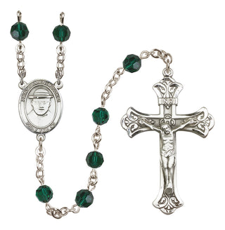 Sterling Silver 6mm Austrian Crystal Saint Damien of Molokai Rosary in Emerald