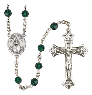 Sterling Silver 6mm Austrian Crystal Our Lady Rosa Mystica Rosary in Emerald