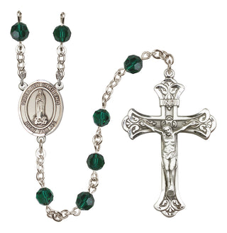 Sterling Silver 6mm Austrian Crystal Our Lady of Kibeho Rosary in Emerald