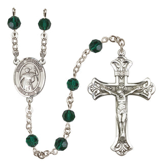 Sterling Silver 6mm Austrian Crystal Saint Theodore Stratelates Rosary in Emerald