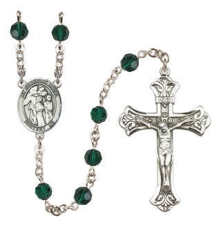 Sterling Silver 6mm Austrian Crystal Guardian Angel w/Children Rosary in Emerald