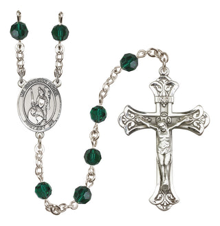 Sterling Silver 6mm Austrian Crystal Guardian Angel of the World Rosary in Emerald