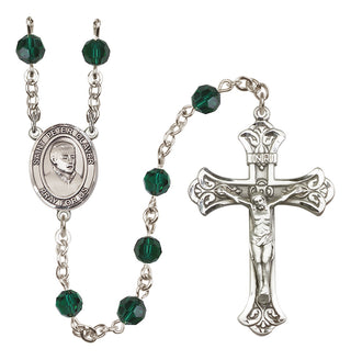 Sterling Silver 6mm Austrian Crystal Saint Peter Claver Rosary in Emerald