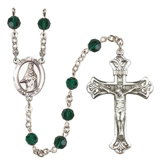 Sterling Silver 6mm Austrian Crystal Saint Emma Uffing Rosary in Emerald