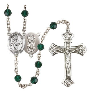 Sterling Silver 6mm Austrian Crystal Saint Christopher/Tennis Rosary in Emerald
