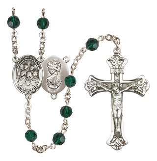 Sterling Silver 6mm Austrian Crystal Saint Christopher / Choir Rosary in Emerald