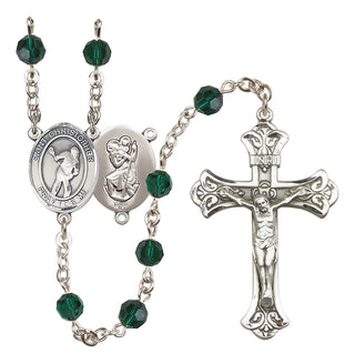 Sterling Silver 6mm Austrian Crystal Saint Christopher/Lacrosse Rosary in Emerald