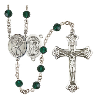 Sterling Silver 6mm Austrian Crystal Saint Sebastian / Dance Rosary in Emerald