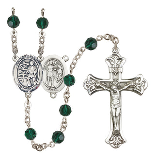 Sterling Silver 6mm Austrian Crystal Saint Sebastian/Karate Rosary in Emerald