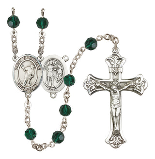 Sterling Silver 6mm Austrian Crystal Saint Sebastian/Lacrosse Rosary in Emerald