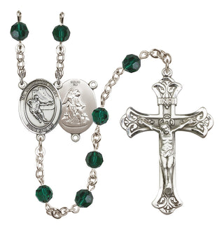 Sterling Silver 6mm Austrian Crystal Guardian Angel/Hockey Rosary in Emerald