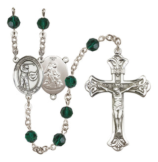 Sterling Silver 6mm Austrian Crystal Guardian Angel/Golf Rosary in Emerald