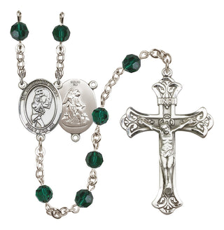 Sterling Silver 6mm Austrian Crystal Guardian Angel/Softball Rosary in Emerald