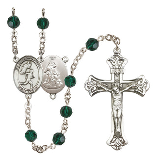 Sterling Silver 6mm Austrian Crystal Guardian Angel/Track&Field-Men Rosary in Emerald