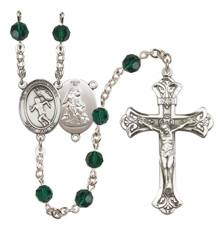 Sterling Silver 6mm Austrian Crystal Guardian Angel/Track&Field-Women Rosary in Emerald