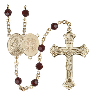 14 Karat Gold-Filled 6mm Austrian Crystal Saint Benedict Rosary in Garnet