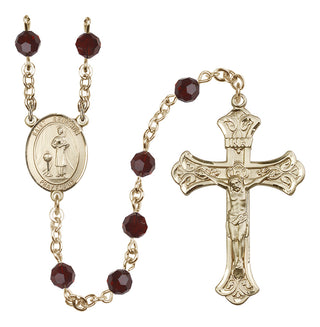 14 Karat Gold-Filled 6mm Austrian Crystal Saint Genesius of Rome Rosary in Garnet