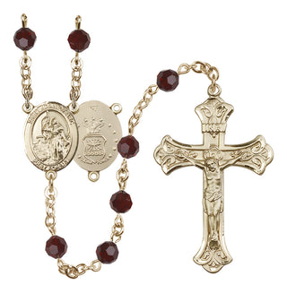 14 Karat Gold-Filled 6mm Austrian Crystal Saint Joan of Arc / Air Force Rosary in Garnet