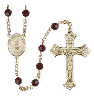 14 Karat Gold-Filled 6mm Austrian Crystal Saint Maximilian Kolbe Rosary in Garnet