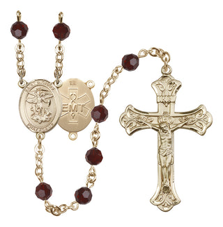 14 Karat Gold-Filled 6mm Austrian Crystal Saint Michael / EMT Rosary in Garnet