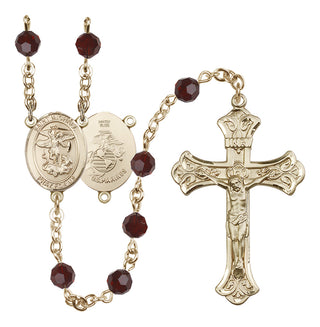 14 Karat Gold-Filled 6mm Austrian Crystal Saint Michael / Marines Rosary in Garnet