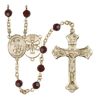 14 Karat Gold-Filled 6mm Austrian Crystal Guardian Angel / EMT Rosary in Garnet