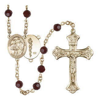14 Karat Gold-Filled 6mm Austrian Crystal Saints Cosmas & Damian / Doctors Rosary in Garnet