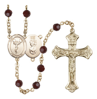 14 Karat Gold-Filled 6mm Austrian Crystal Saint Christopher/Cheerleading Rosary in Garnet
