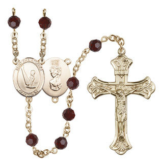 14 Karat Gold-Filled 6mm Austrian Crystal Saint Christopher/Gymnastics Rosary in Garnet