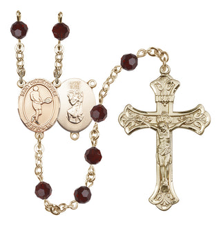 14 Karat Gold-Filled 6mm Austrian Crystal Saint Christopher/Tennis Rosary in Garnet