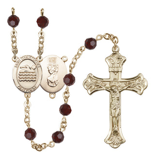 14 Karat Gold-Filled 6mm Austrian Crystal Saint Christopher/Swimming Rosary in Garnet