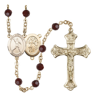 14 Karat Gold-Filled 6mm Austrian Crystal Saint Sebastian/Football Rosary in Garnet