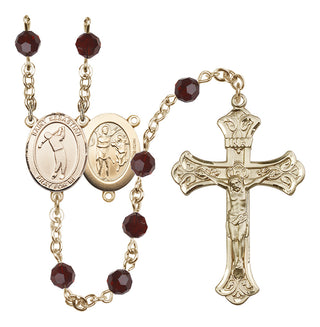 14 Karat Gold-Filled 6mm Austrian Crystal Saint Sebastian/Golf Rosary in Garnet