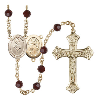 14 Karat Gold-Filled 6mm Austrian Crystal Saint Sebastian/Dance Rosary in Garnet