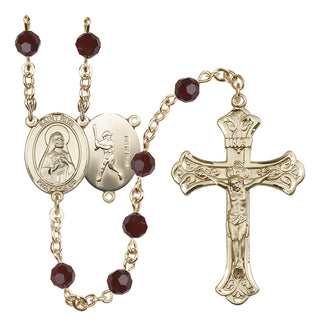 14 Karat Gold-Filled 6mm Austrian Crystal Saint Rita / Baseball Rosary in Garnet
