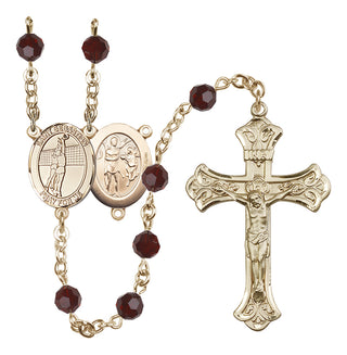 14 Karat Gold-Filled 6mm Austrian Crystal Saint Sebastian / Volleyball Rosary in Garnet