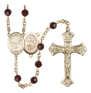 14 Karat Gold-Filled 6mm Austrian Crystal Saint Sebastian / Fishing Rosary in Garnet