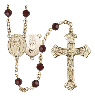 14 Karat Gold-Filled 6mm Austrian Crystal Saint Christopher/Archery Rosary in Garnet