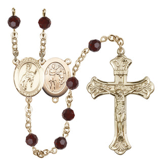 14 Karat Gold-Filled 6mm Austrian Crystal Saint Sebastian / Rodeo Rosary in Garnet