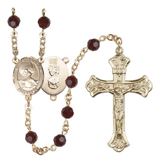 14 Karat Gold-Filled 6mm Austrian Crystal Saint Christopher/Water Polo Women Rosary in Garnet