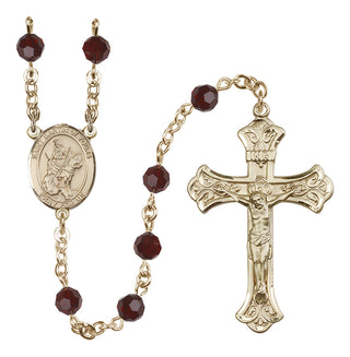 14 Karat Gold-Filled 6mm Austrian Crystal Saint Martin of Tours Rosary in Garnet