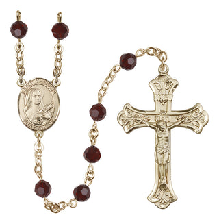 14 Karat Gold-Filled 6mm Austrian Crystal Saint Therese of Lisieux Rosary in Garnet