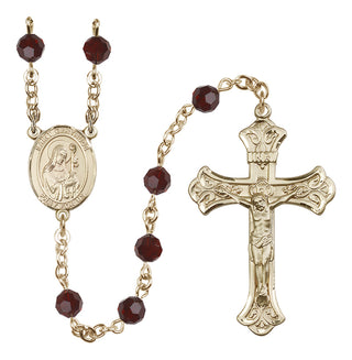 14 Karat Gold-Filled 6mm Austrian Crystal Saint Gertrude of Nivelles Rosary in Garnet